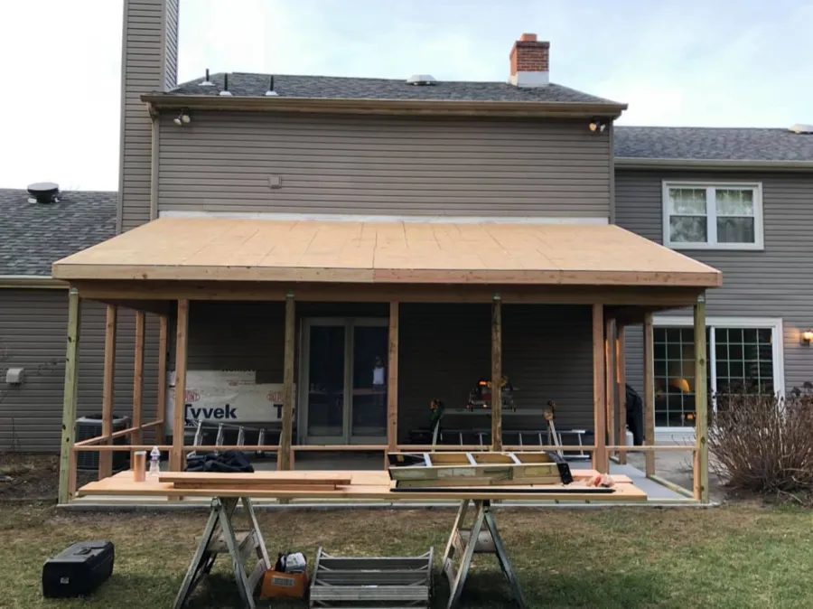 new addition screened porch side progress2
