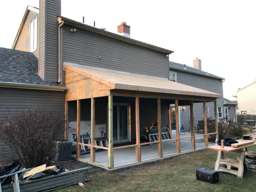 new addition screened porch side progress3