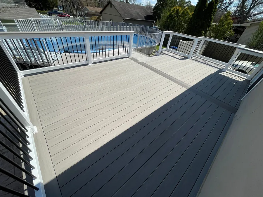 new deck gray compostite above ground pool