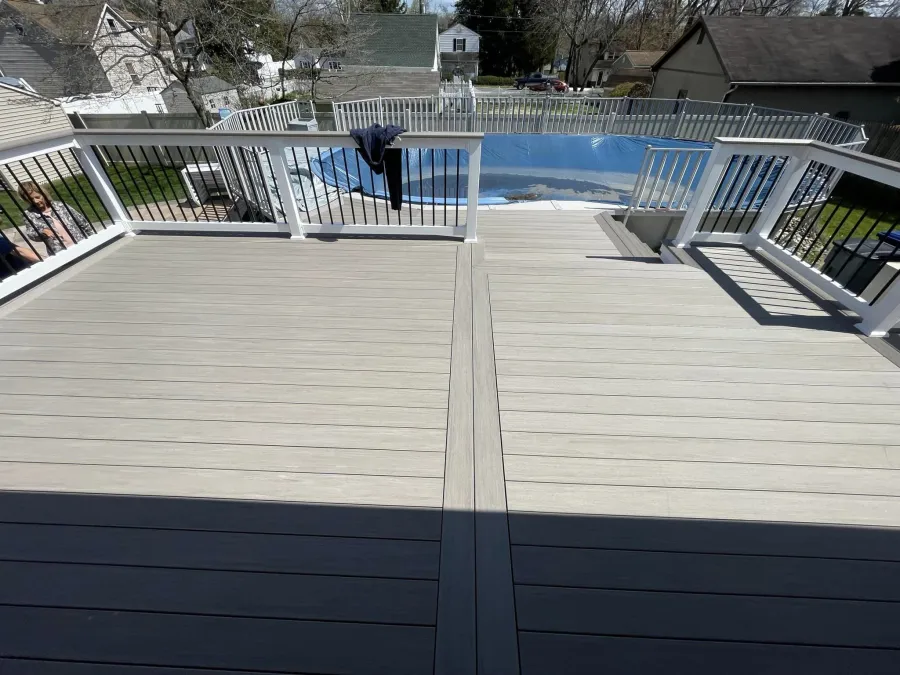new gray compostie deck white railing black spindles deptford new jersey2