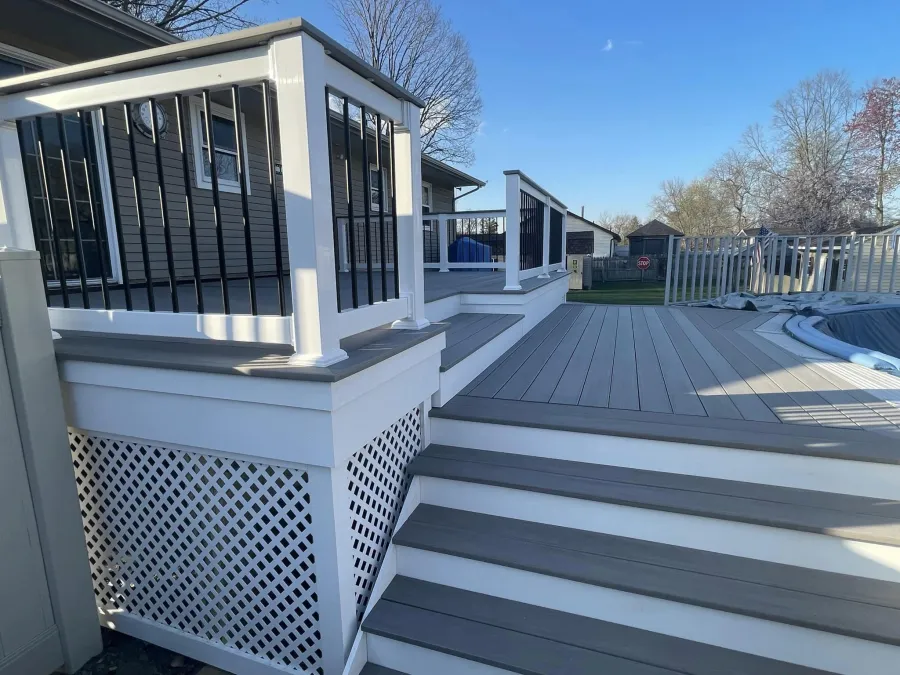 new gray compostie deck white railing black spindles deptford new jersey6