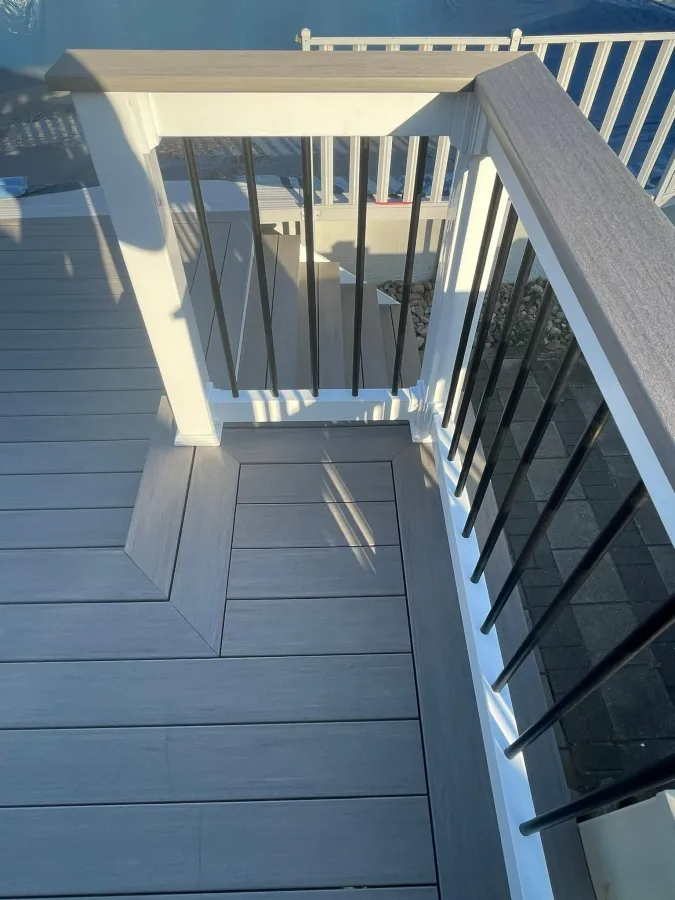 new gray compostie deck white railing black spindles deptford new jersey7