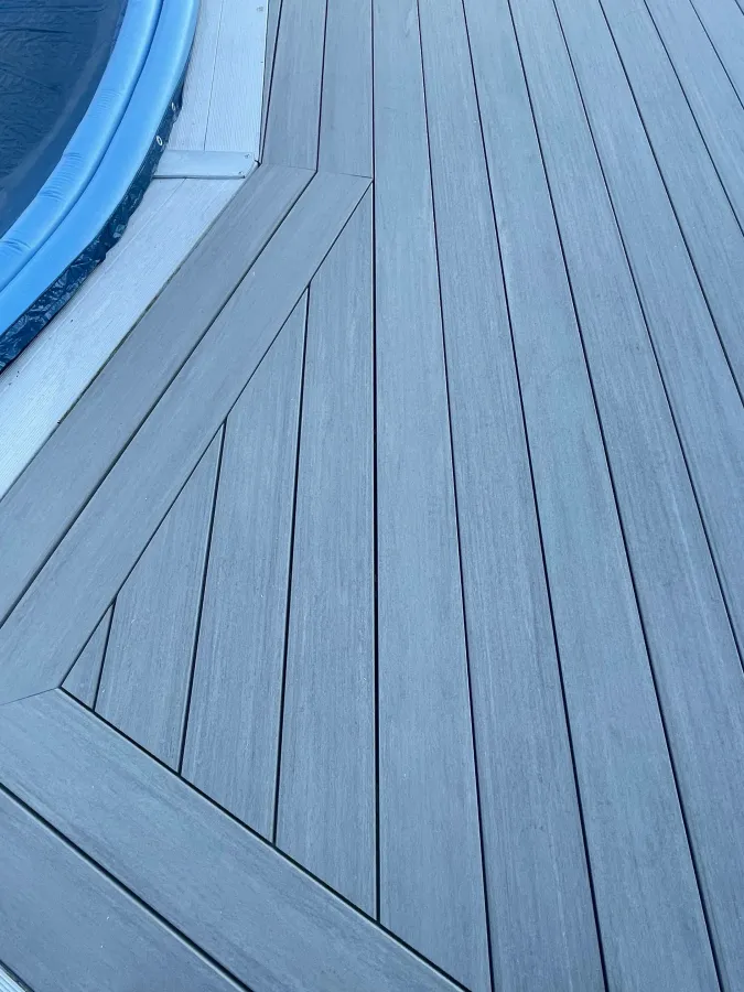 new gray compostie deck white railing black spindles deptford new jersey8