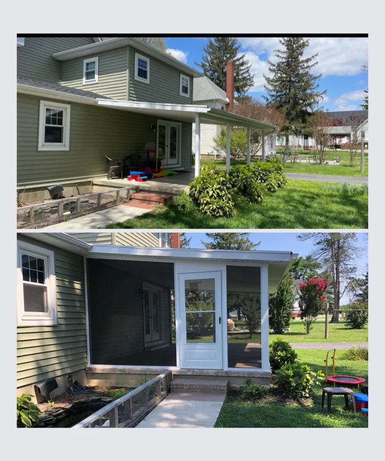 new screened in porch before and after side