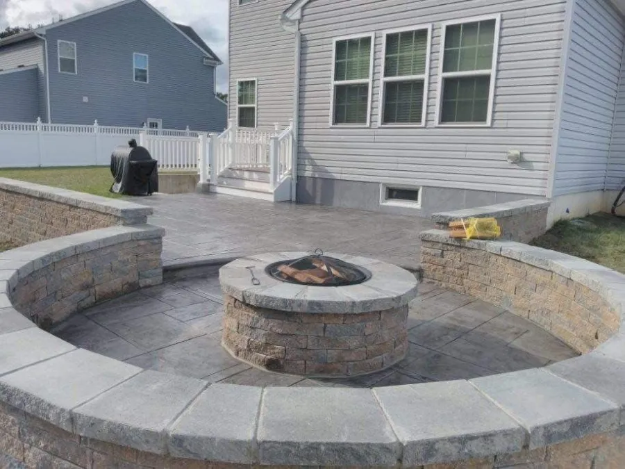 new small composite deck large stamped concrete patio fire pit2