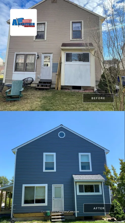new siding replacement blue vinyl before and after