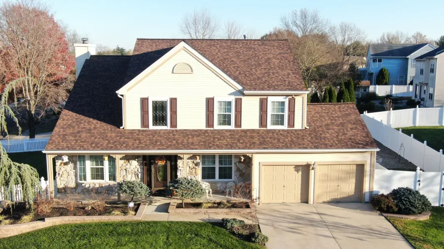 roof replacement porch brown shingles