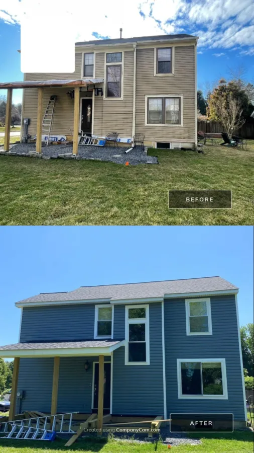 new replacement windows new vinyl siding framed covered patio before and after