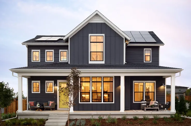 new vertical siding dark gray black windows white trim