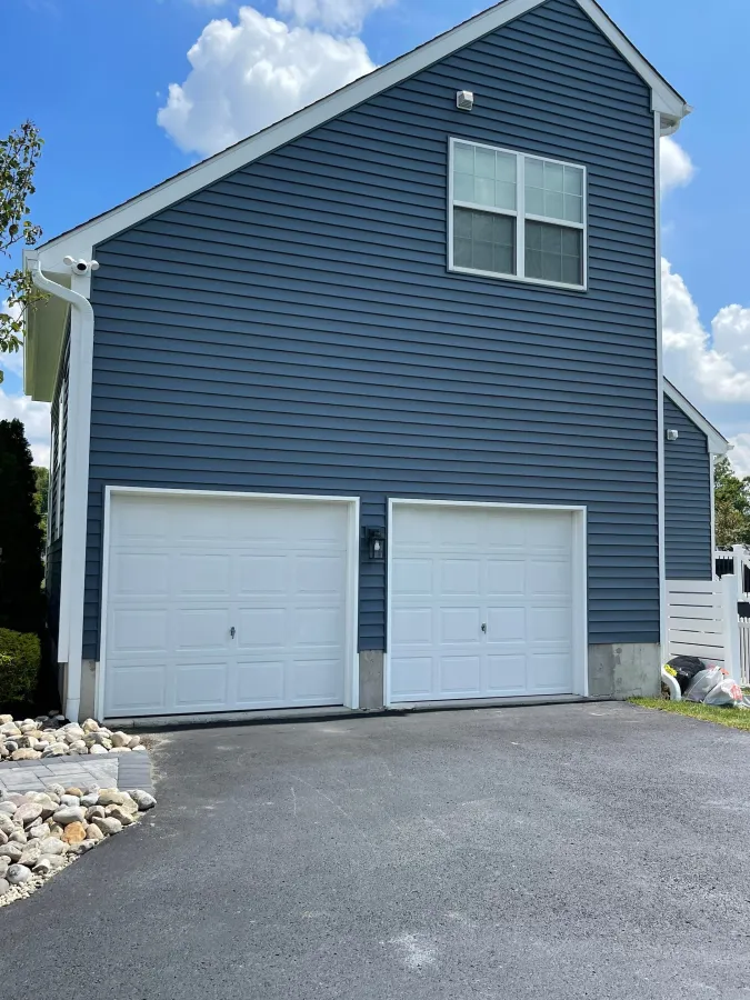 new vinyl siding blue white garage doors mullica hill new jersey