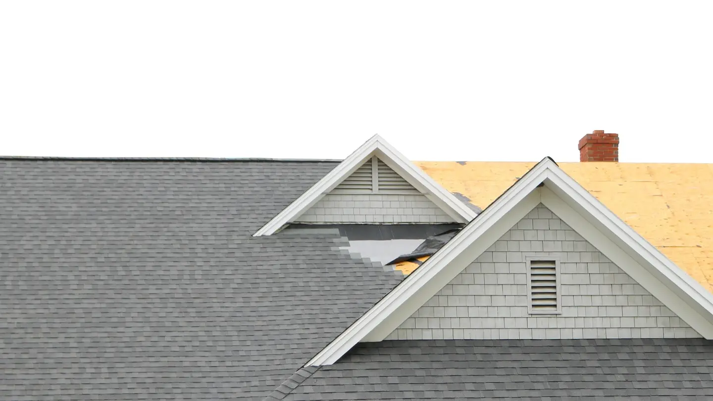 A Cherry Hill, NJ, Home With A Residential Roof Replacement In Progress By Ameritech Services