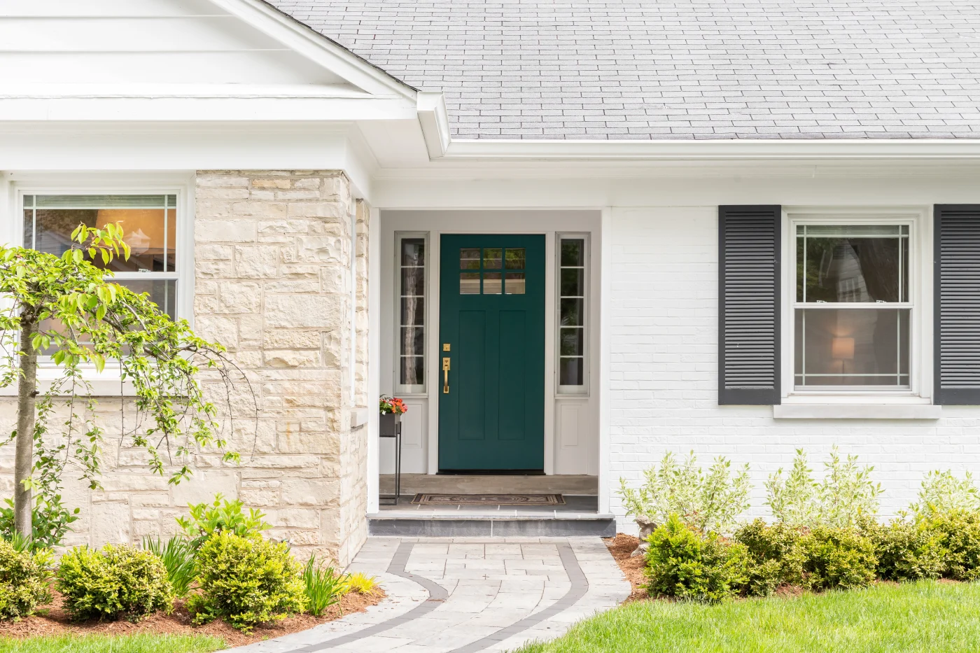 A home with a recently installed residential entry door