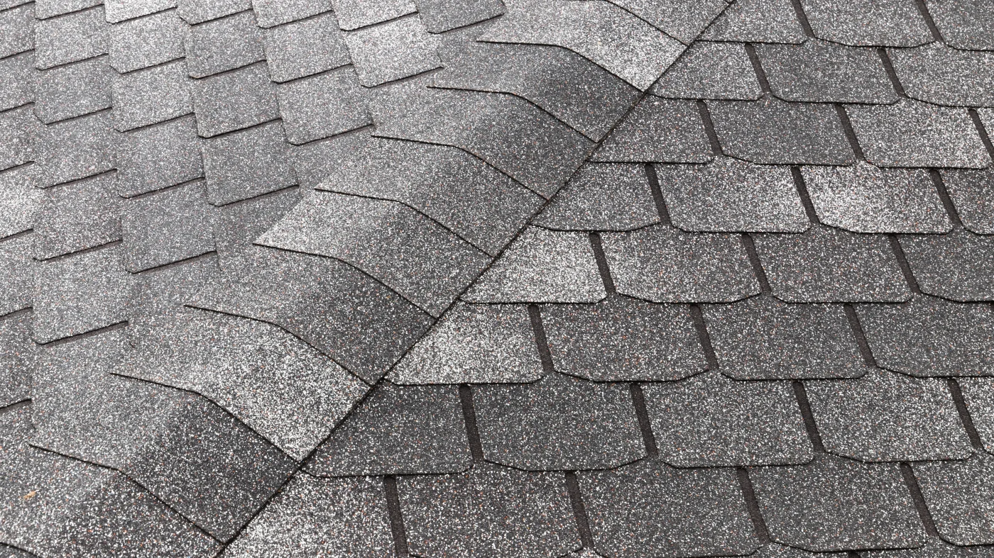 Closeup of gray asphalt shingles
