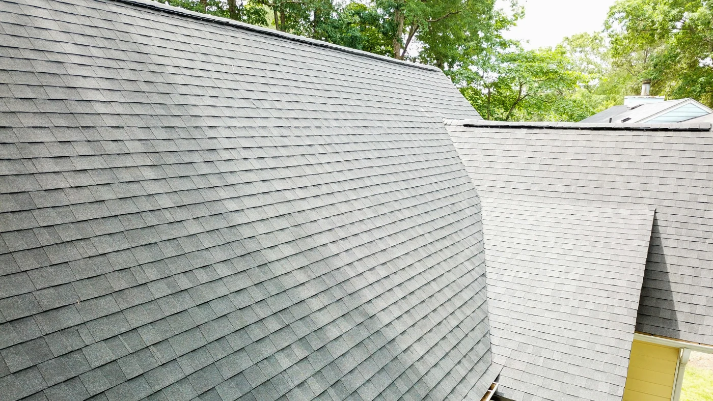 Closeup of a gray shingle roof