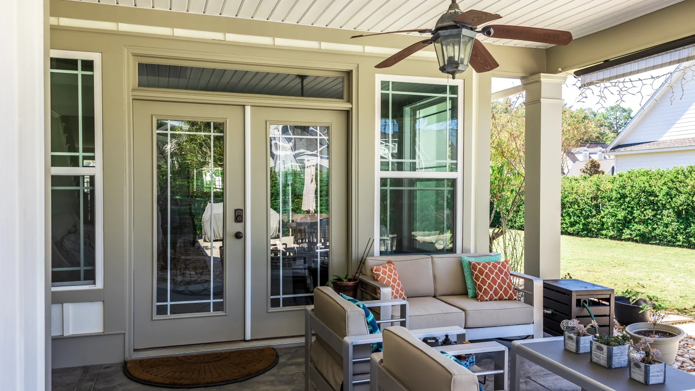 French patio doors with decorative glass