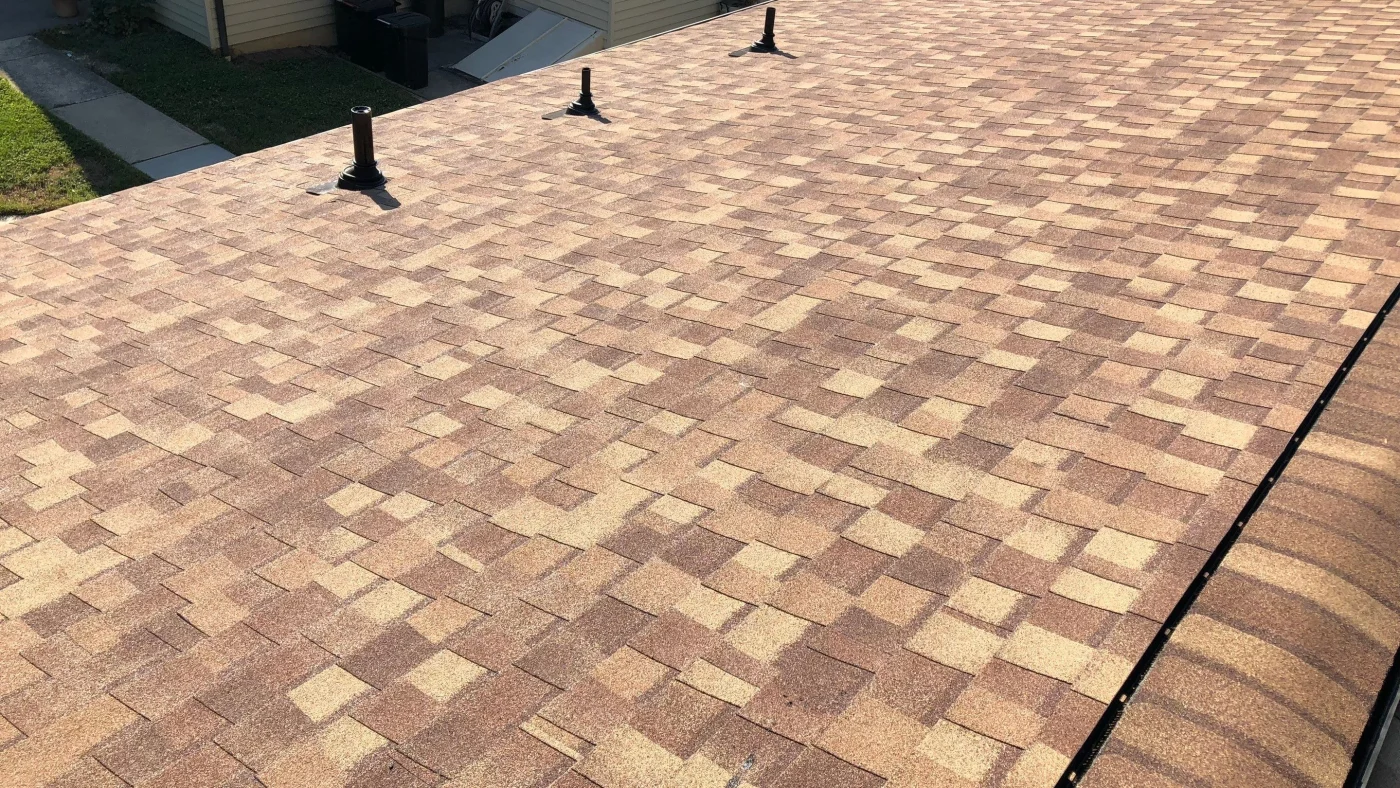 Closeup of a brown asphalt shingle roof